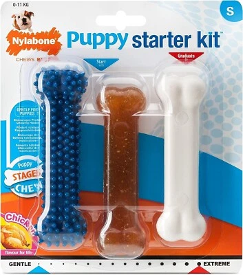 Nylabone Puppy Starter Kit 3 Dental Dog Chew Bones 1 Blue 1 moderate 1 extreme