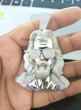 Big Lebowski Movie Character In Sparkling White CZ Hip-Hop Men's Silver Pendant