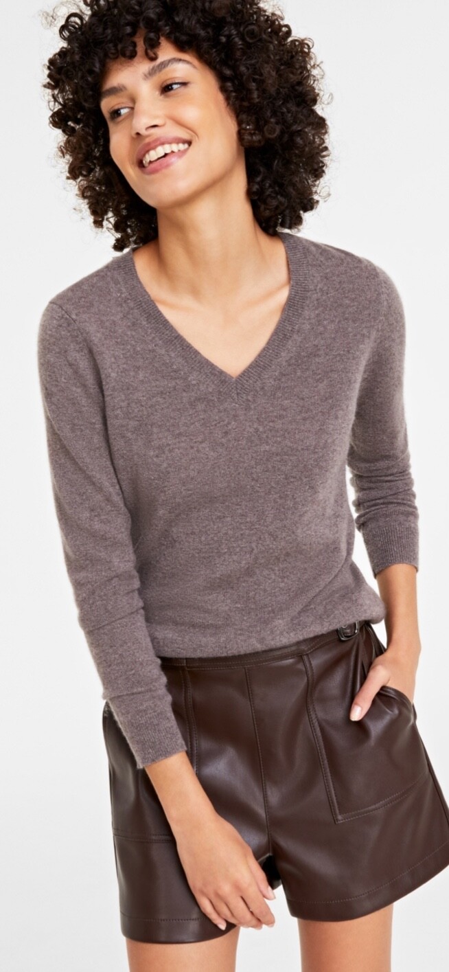 Cashmere by Charter Club 2 Ply 100% Cashmere Sweater Taupe Light Brown Size L