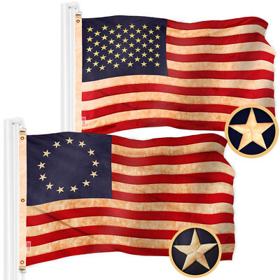 American USA TeaStained & Betsy Ross TeaStained Flag 6x10 Ft Both Emb 420D Poly