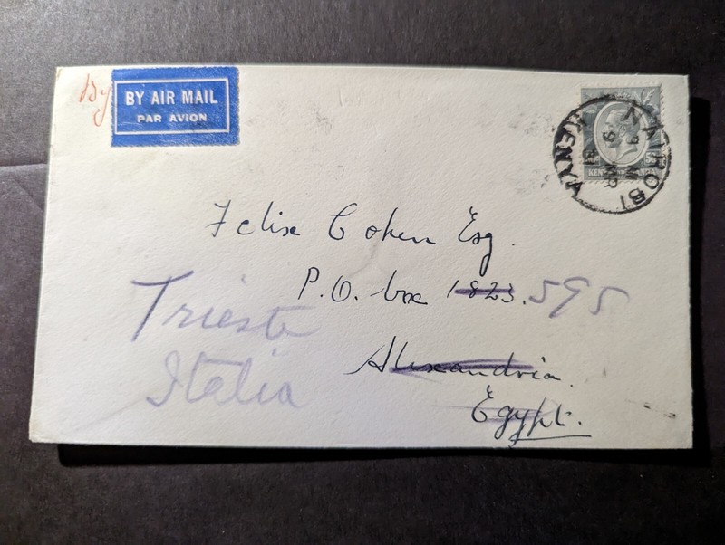 1931 British KUT Airmail Cover Nairobi Kenya to Trieste Italy