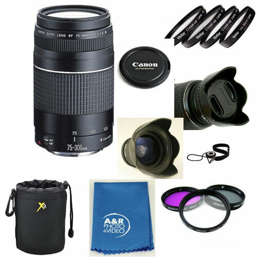 Canon EF 75-300mm f/4-5.6 III Pro Lens Kit  With Filters Hood Case 2X EOS 90D T7 - Picture 1 of 12