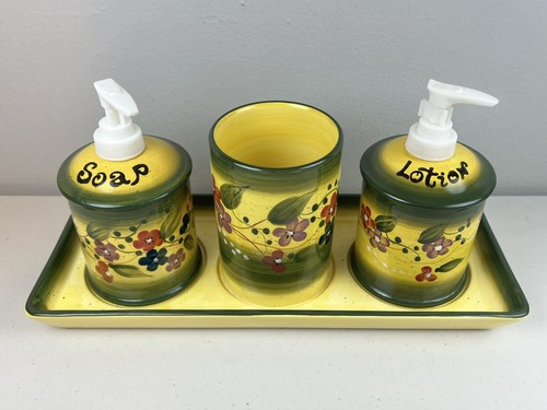 Tabletops Gallery Fleurs De Provence Floral Hand Painted Bathroom Set 4 Piece