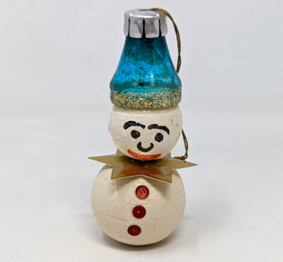 VTG Handmade Spun Cotton Glass Hat Snowman Clown Jester Christmas Ornament KP21