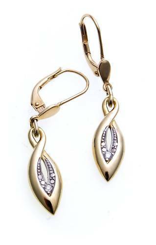 Boucles D'oreilles Femme Ange Gardien, Or Jaune 333 (8 Carats), Zircon, Pendentif, Origine USA