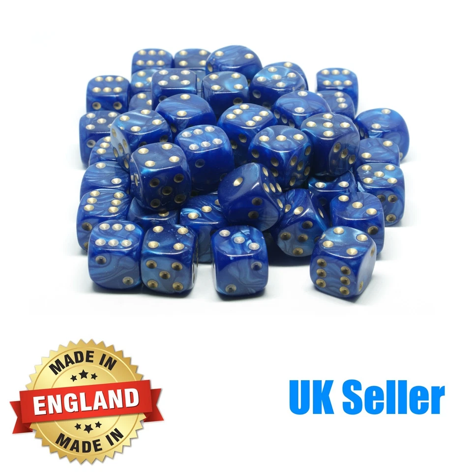 16mm Blue Pearl Six Sided Spot Dice - Choose quantity - D6 Game Dice - Wargaming