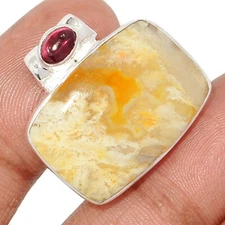 Natural Graveyard Plume Agate - USA & Garnet 925 Silver Pendant Jewelry CP62229