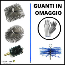 SCOVOLO SPAZZOLA ASTA CANNA FUMARIA PULIZIA CAMINO ACCIAIO NYLON QUADRATO TONDO