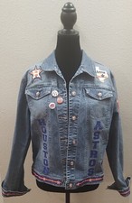 Custom Women's Medium Houston Astros Denim Jacket patches pins Jean Jacket B4