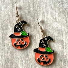 Fashion Jewelry Fall Halloween Enamel Earrings Jack O Lantern Gold Tone NWOT