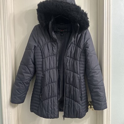 Below Zero Dark Gray Size Small Puffer Jacket With Fur Lined Hood 