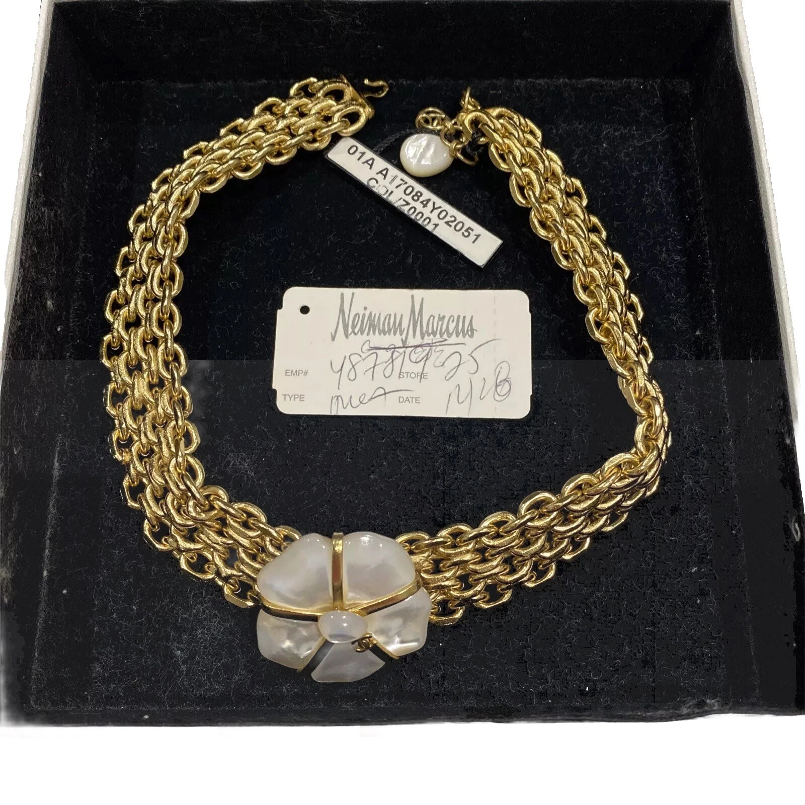 Collana girocollo CHANEL grossa catena tono oro perle camelia vintage usata