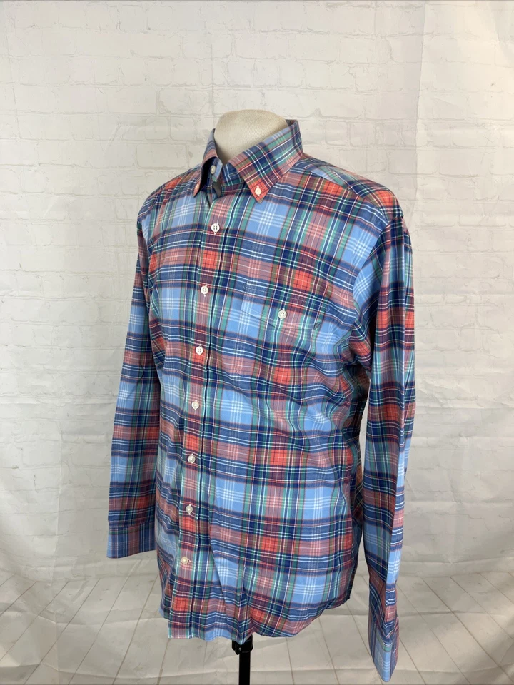 Camisa de vestir CROSBY Vineyard Vines de algodón a cuadros rosa y azul para hombre TALLA L $158 Foto 3 de 4