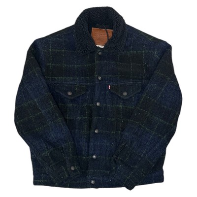 Levis Vintage Fit Trucker Jacke Druckknopf Karo Karo Wollmischung Big E Herren Small