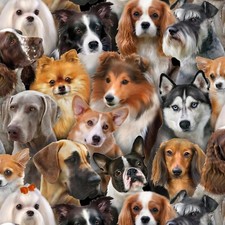 Cute Dog Breeds All Over Multicolor 100 Cotton Fabric by The Yard