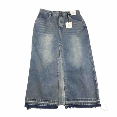 Happily Grey Skirt Womens Blue Denim Long Front Slit Midi Raw Hem  Straight NWT - Main Image