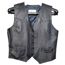 Vintage Vichen of USA Men's Sz L Blk Leather 5-button Vest Biker Rocker EUC