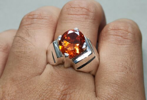 Oval Cut 5 Ct Orange Zircon Mens Ring Sterling Silver 925 Handmade Zircon Ring - Picture 6 of 12