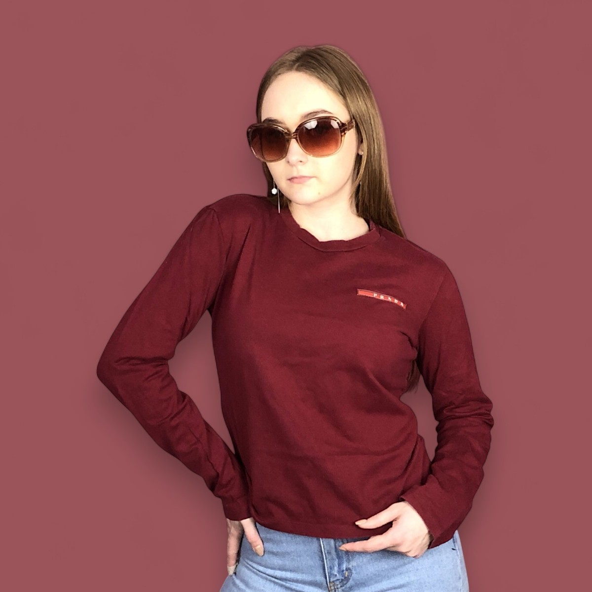 Prada Red Tab Vintage Women's Longsleeve T-Shirt (M) Red Top | eBay