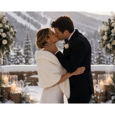 The First Kiss  Aspen Collection White Faux Fur Bridal Wrap