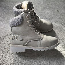 ladies girls Ankle Boots Size 4 Grey, Fur Lined,