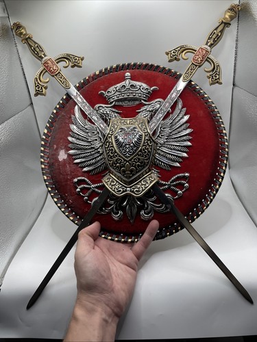 Vintage Double Sword Double Headed Eagle Crest Coat of Arms Toledo Spain-Damaged