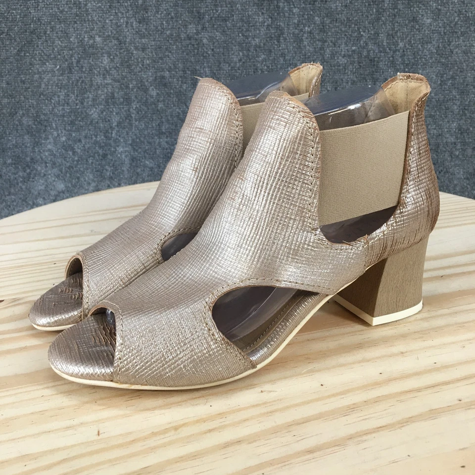 Botas femininas Sesto Meucci 39 recortadas peep toe salto bloco botinha marrom metálico - Imagem 3 de 4