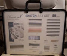 NEW 59 Piece Sketch Art Set Pennelli Quality Artist Supplies- Sketch Pad ZipCase