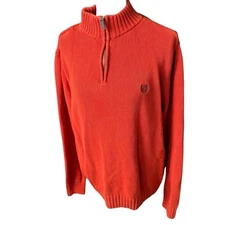 Chaps Men's rust Orange 1/4 Zip knit Sweater large xlarge long sleeve 
