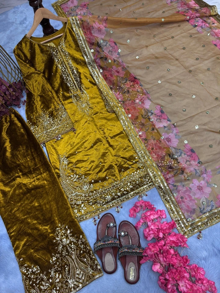 Designer Indian Pakistani Salwar Kameez Bollywood Party Wear Top Palazzo Suit - Image 3 of 4