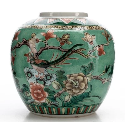 Guangxu Famile Verte Jar Mingyao Export Unmarked 482g 4.5x5in Used c1875-1891 - Image 1 of 4