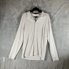 INC International Concepts Women's Button Up Top L White Ribbed Oversized Long