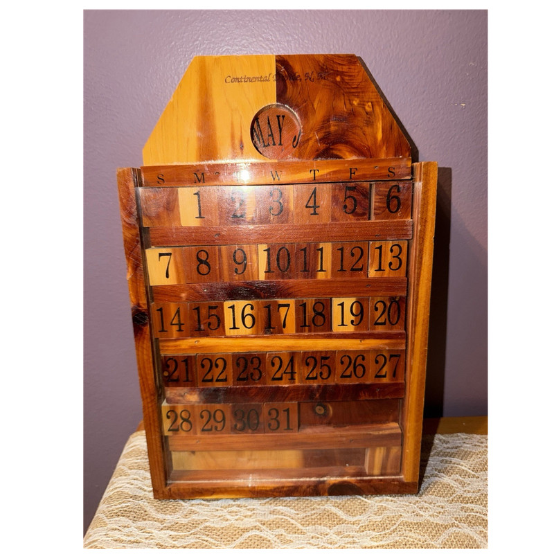 Wooden Perpetual Day & Date Block Calendar with Number Tiles
