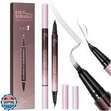 2 Pack Eyebrow Pen, Waterproof Microblading Eyebrow Pencil, 2-in-1 4 Tip Eye 