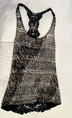 Woman's Wet Seal Y2K Cheetah & Zebra Print AOP Burn Out Tank Top  XS 100% Cotton