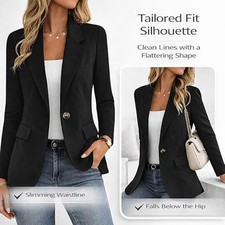 Blazer Suit Jacket Women Solid Colour Long Sleeve Polyester Moderate Elastic