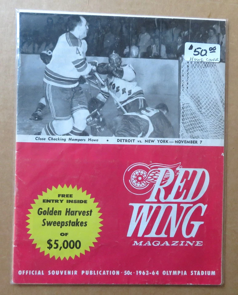 Vintage Det Red Wings vs New York Program Nov 7, 1963 Gordie Howe on cover - Image 2 of 3
