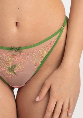 Samanta Lilly Hibiscus Sheer Embroidered String Thong Premium Lingerie C300 NWT