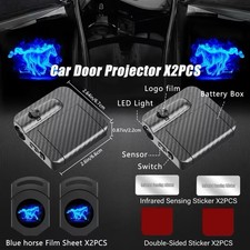 2Pcs 3D Car Door Step LED Welcome Logo Shadow Ghost Light Projector Blue Horse