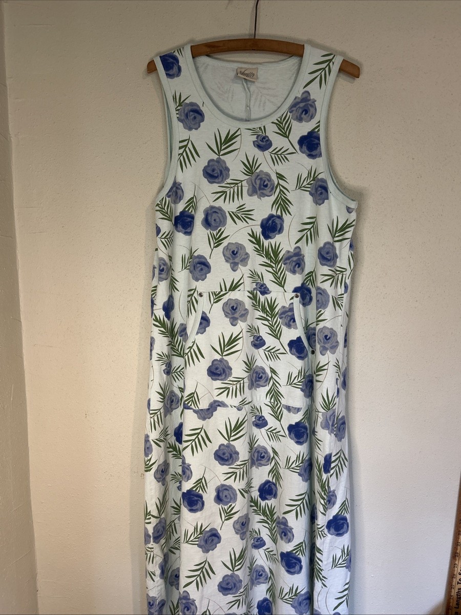 maxi sport dress Vintage Varsity Sport USA Dress Womens Blue Rose Floral Maxi Modest Cottage  Core