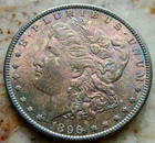 🌈BU.1896-p $1 Morgan Silver Dollar🌈Rainbow naturally toned.