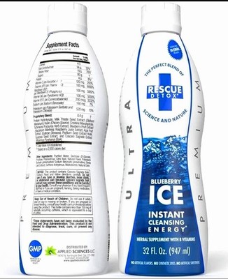 New Rescue Detox ICE  Blueberry Flavor Instant Cleansing Energy 32oz 06/29/2026