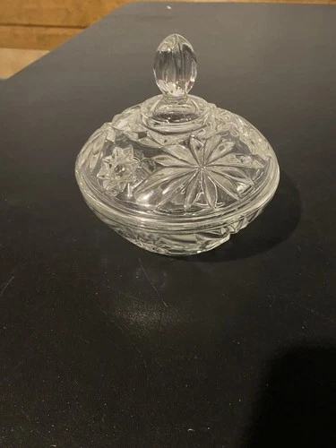 Vintage Anchor Hocking Star Of David Clear Glass 5” Covered Candy Dish VTG W/Lid