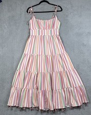 Women’s Rainbow Candies Striped Multicolor Maxi Dress Tassels Boho Circus Small
