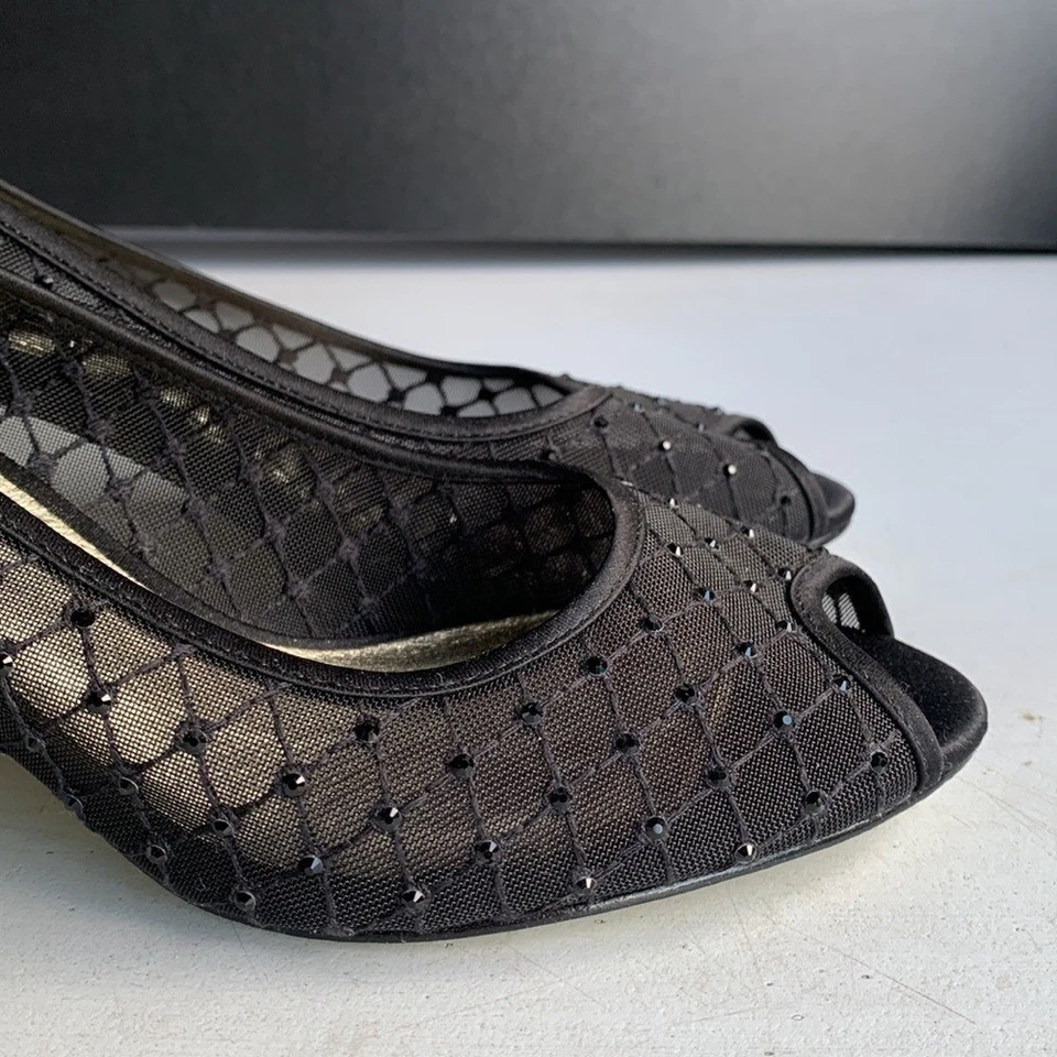 Zapatos de vestir Adrianna Papell de encaje con punta abierta para mujer talla 7,5 negros elegantes Foto 3 de 4