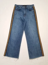 J Brand Women 25 Joan Crop Jeans Blue Black Gold Stripe Raw Hem Quintessential
