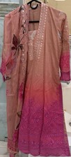 Pakistani Pink Embroidered Cotton Salwar Kameez Set Dupatta Floral Women