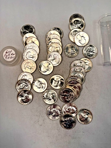 1960P WASHINGTON QUARTER 90% SILVER CH. BU BRILL UNC 40 COIN ROLL TYPE B REVERSE