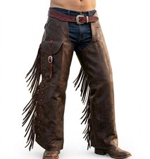 Western Cowboy Chap Fringes Suede Leather Vintage Pant Riding Chaps Rodeo Outfit