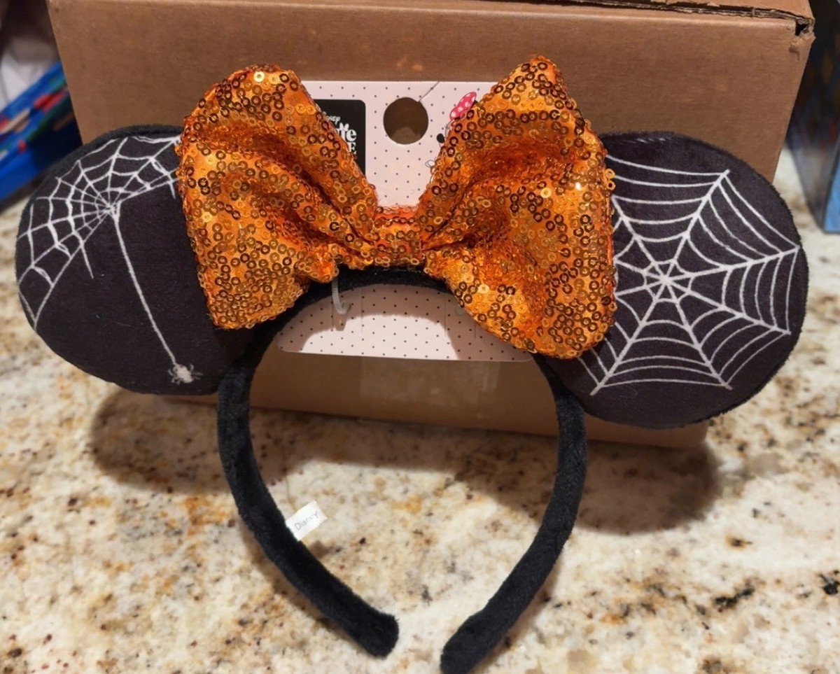 Disney’s Minnie mouse spiderweb and sequin orange bow ears New Disney Minnie Ears Orange Peach Sequin Bow Sunset  main image 3